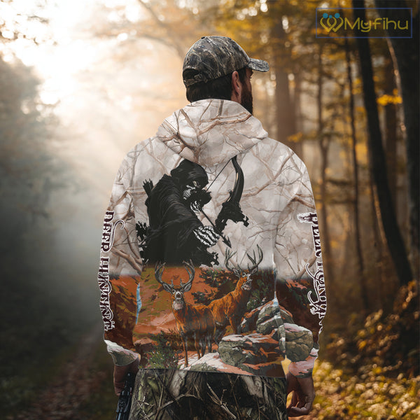 Orange Bowhunting Deer Camouflage Personalized Hunting Bow Grim Reaper Shirt NHT18