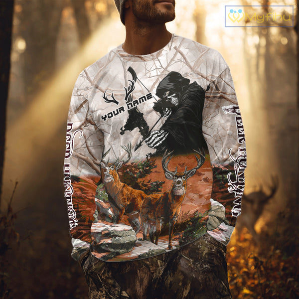 Orange Bowhunting Deer Camouflage Personalized Hunting Bow Grim Reaper Shirt NHT18