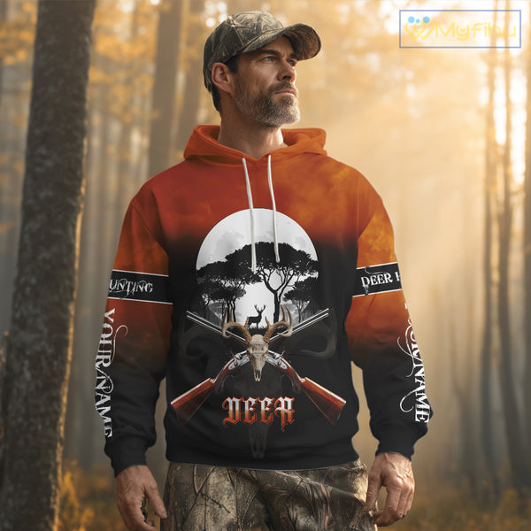 Season Personalized Deer Hunting Shirt 3D Full Moon Deer Skull All Over Print Hunting Gifts NHT36