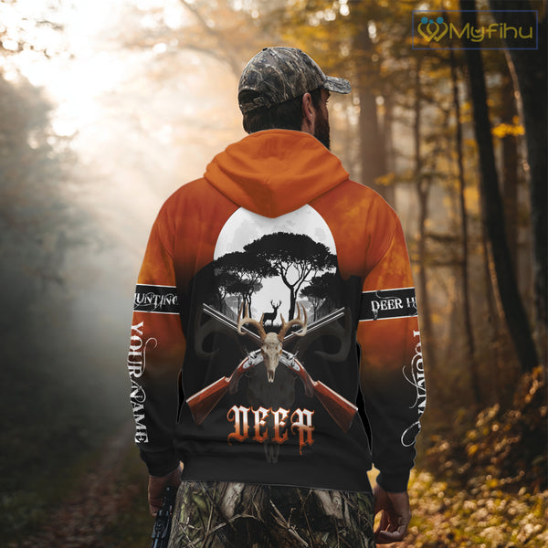 Season Personalized Deer Hunting Shirt 3D Full Moon Deer Skull All Over Print Hunting Gifts NHT36