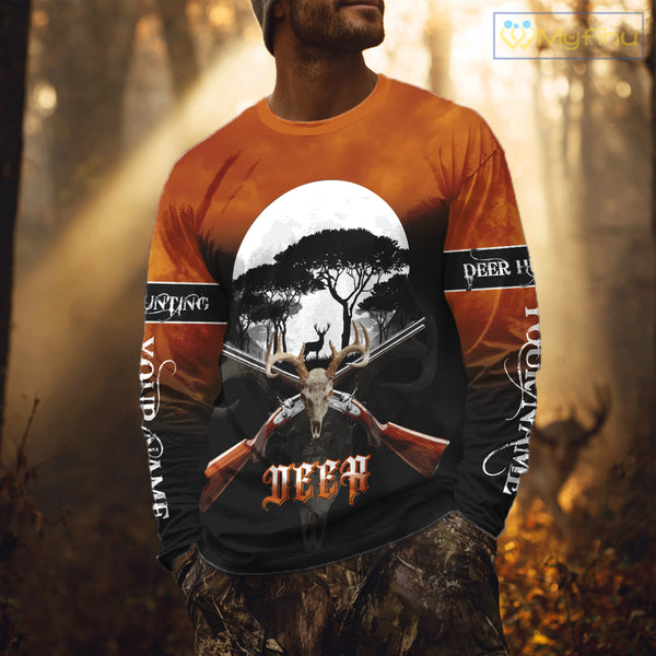 Season Personalized Deer Hunting Shirt 3D Full Moon Deer Skull All Over Print Hunting Gifts NHT36