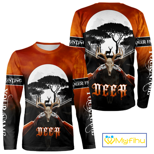 Season Personalized Deer Hunting Shirt 3D Full Moon Deer Skull All Over Print Hunting Gifts NHT36