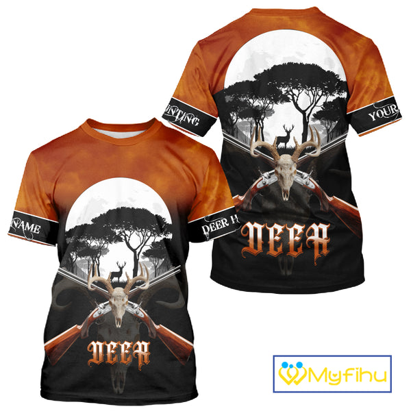 Season Personalized Deer Hunting Shirt 3D Full Moon Deer Skull All Over Print Hunting Gifts NHT36