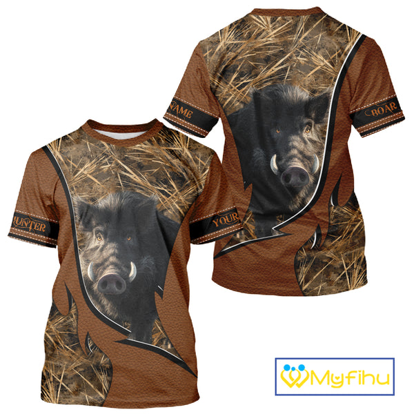 Boar Hunting Brown Camouflage 3D Shirt For Hunting Season Hunting Clothes For Hunters NHT138
