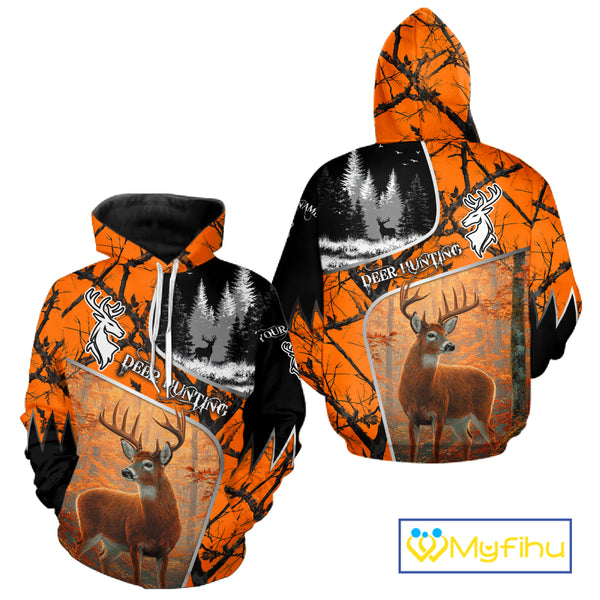 Beautiful Deer hunting Orange Camouflage custom Name Full printing Shirts Gifts For Men NHT39