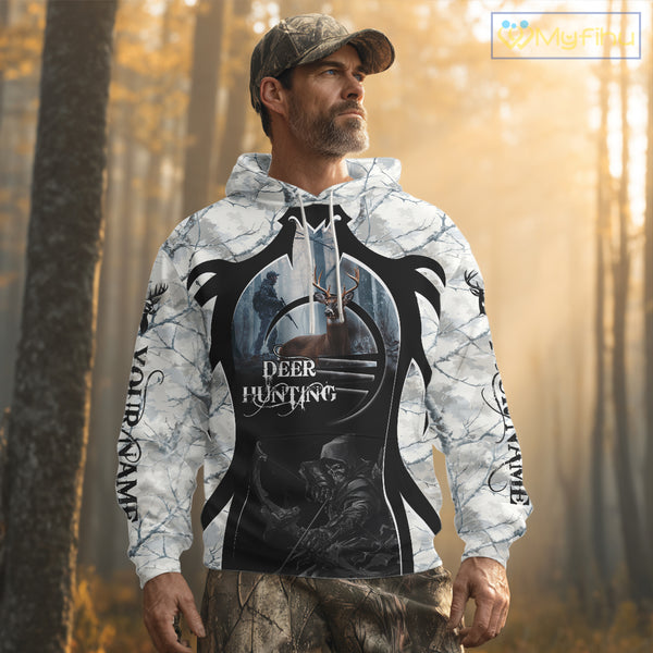 Best Buck Deer Hunting Clothes Winter Camo Grim Reaper Design Custom Name For Hunters NHT44