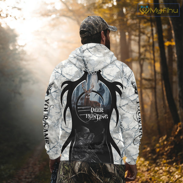 Best Buck Deer Hunting Clothes Winter Camo Grim Reaper Design Custom Name For Hunters NHT44