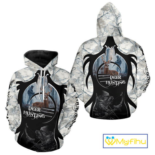 Best Buck Deer Hunting Clothes Winter Camo Grim Reaper Design Custom Name For Hunters NHT44