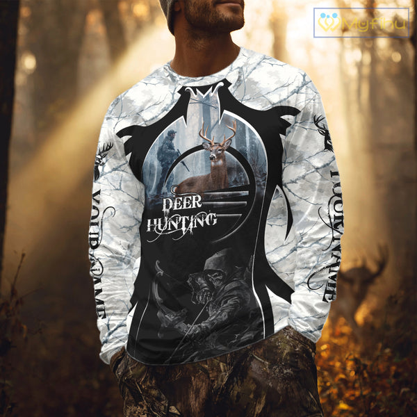 Best Buck Deer Hunting Clothes Winter Camo Grim Reaper Design Custom Name For Hunters NHT44