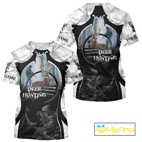 Best Buck Deer Hunting Clothes Winter Camo Grim Reaper Design Custom Name For Hunters NHT44