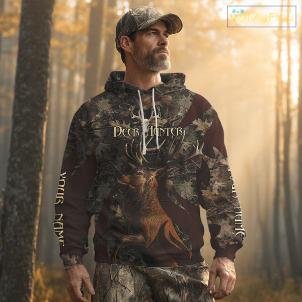 Personalized Red Deer Hunting Camo Full Printing Shirts Deer Hunting Gift for Hunters NHT144