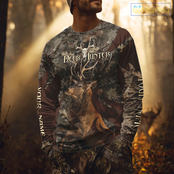 Personalized Red Deer Hunting Camo Full Printing Shirts Deer Hunting Gift for Hunters NHT144