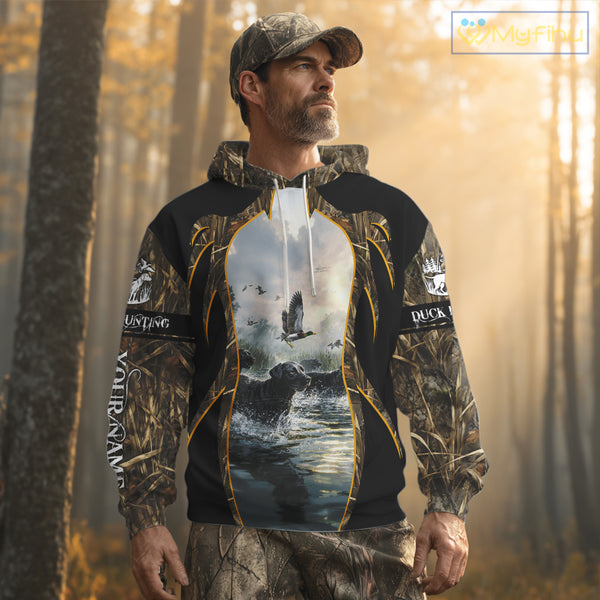 Duck Hunting Grass Camo with Black Labrador Retriever 3D Shirts, Hunting Gifts NBT140