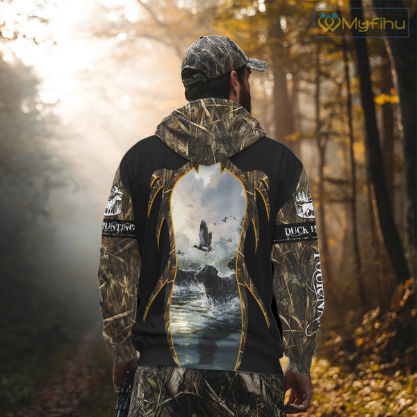 Duck Hunting Grass Camo with Black Labrador Retriever 3D Shirts, Hunting Gifts NBT140