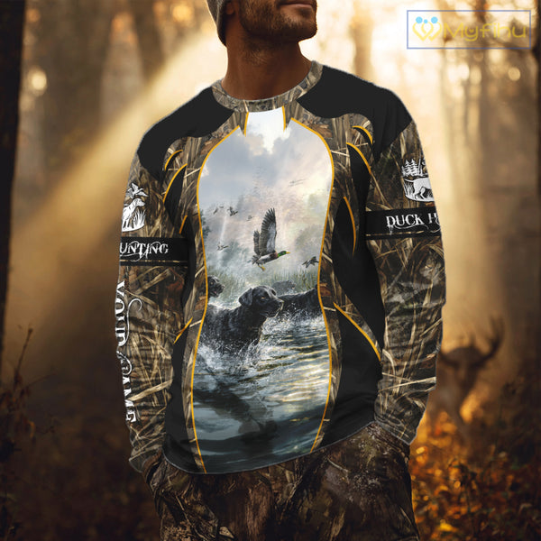 Duck Hunting Grass Camo with Black Labrador Retriever 3D Shirts, Hunting Gifts NBT140