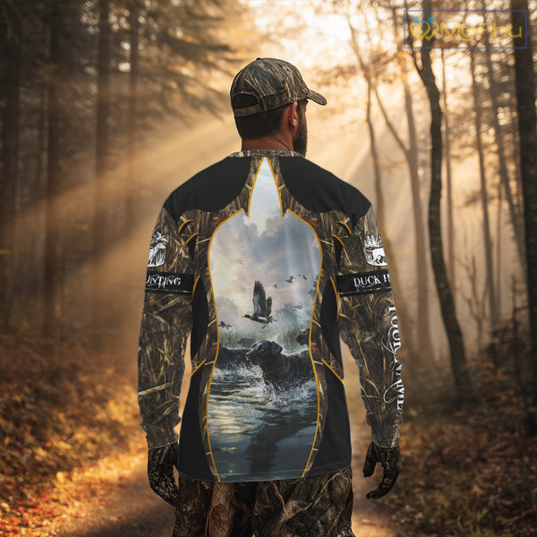 Duck Hunting Grass Camo with Black Labrador Retriever 3D Shirts, Hunting Gifts NBT140