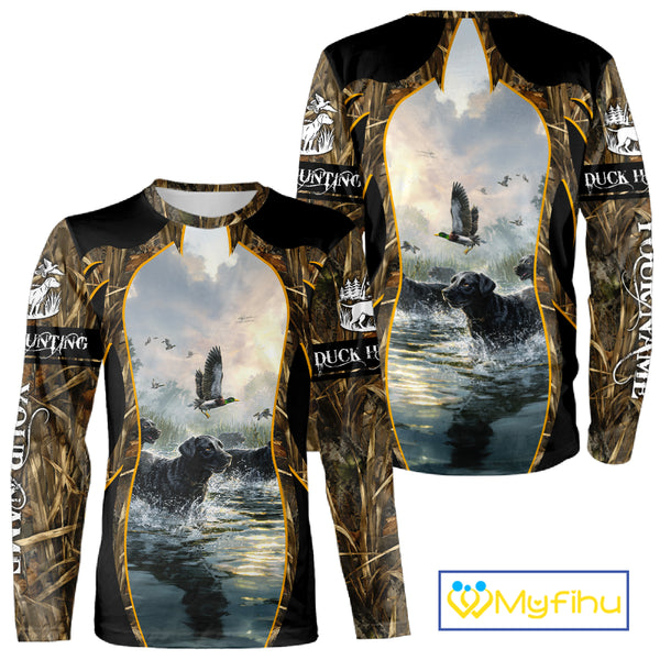 Duck Hunting Grass Camo with Black Labrador Retriever 3D Shirts, Hunting Gifts NBT140
