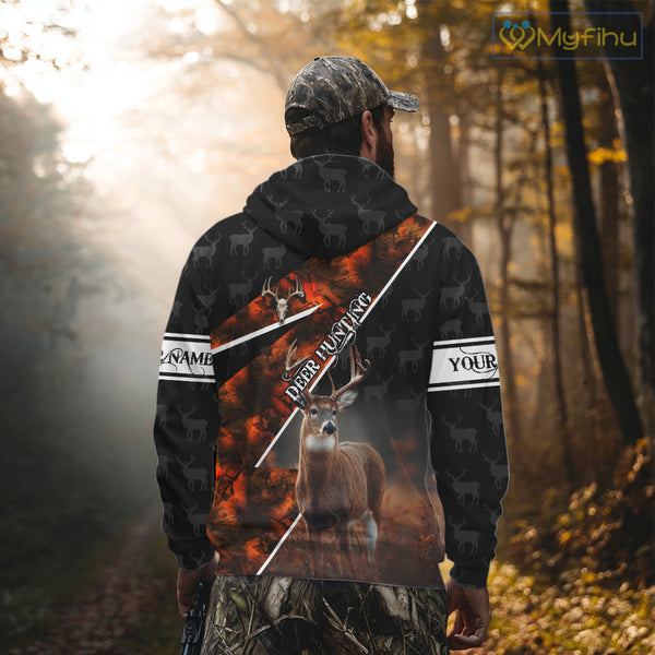 Best Whitetail Deer Hunting Shirt Custom Name Black Orange Camo Gift For Hunters Hunting Gift NHT53