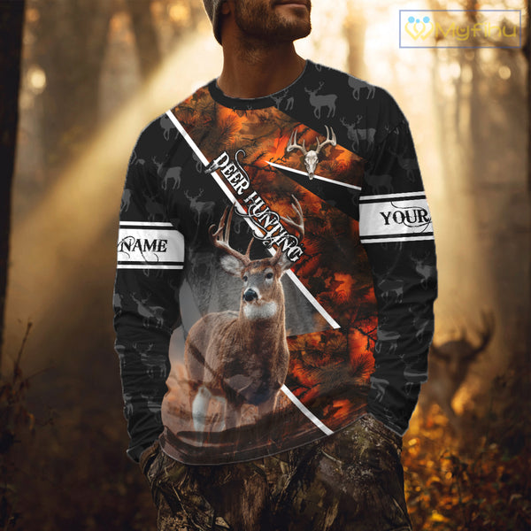 Best Whitetail Deer Hunting Shirt Custom Name Black Orange Camo Gift For Hunters Hunting Gift NHT53