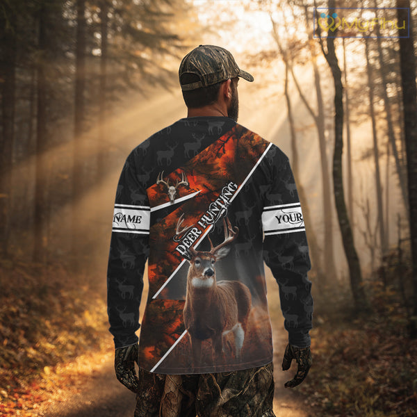 Best Whitetail Deer Hunting Shirt Custom Name Black Orange Camo Gift For Hunters Hunting Gift NHT53