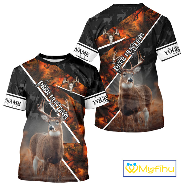Best Whitetail Deer Hunting Shirt Custom Name Black Orange Camo Gift For Hunters Hunting Gift NHT53