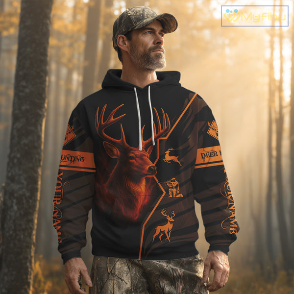 Black Orange Deer Hunting Shirt Personalized Custom Name 3D Full Print For Deer Hunters NHT57