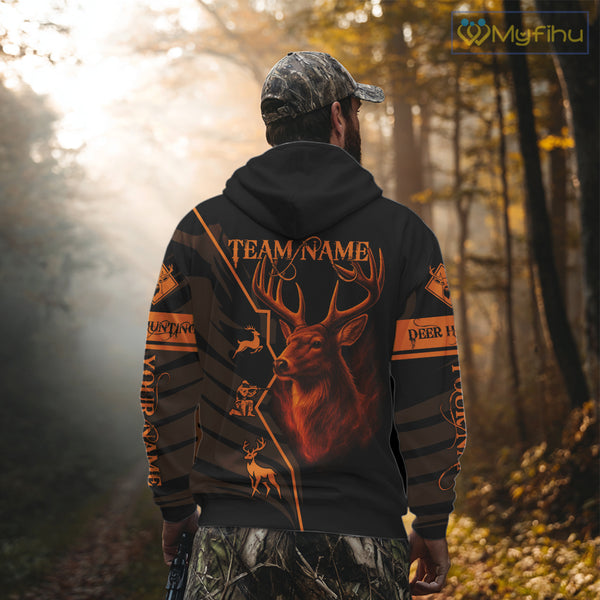 Black Orange Deer Hunting Shirt Personalized Custom Name 3D Full Print For Deer Hunters NHT57