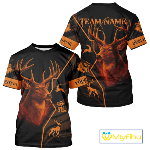 Black Orange Deer Hunting Shirt Personalized Custom Name 3D Full Print For Deer Hunters NHT57