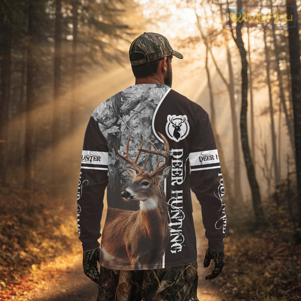 Deer Hunting Shirt Personalized 3D All Over Print Brown With Gray Camo Hunting Clothes NHT60