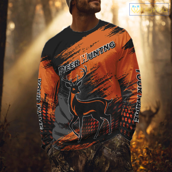 Best Deer Hunting Shirt 3D All Over Print Orange And Black Personalized Name For Hunters NHT63