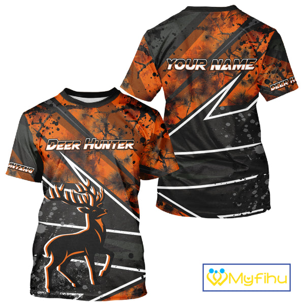 Deer Hunting Clothes 3D Orange Camo Black Custom Name Best Gifts For Deer Hunters NHT66