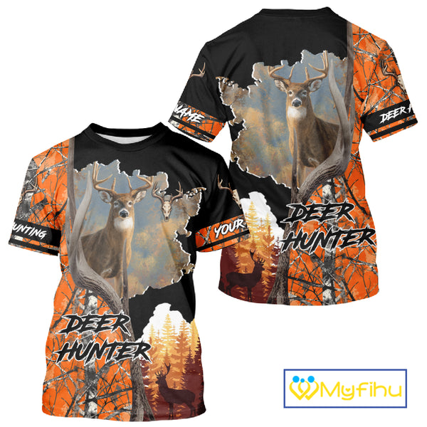 Beautiful Custom Camo Whitetail Deer Hunting Shirt With Full All-Over 3D For Deer Hunters NHT72