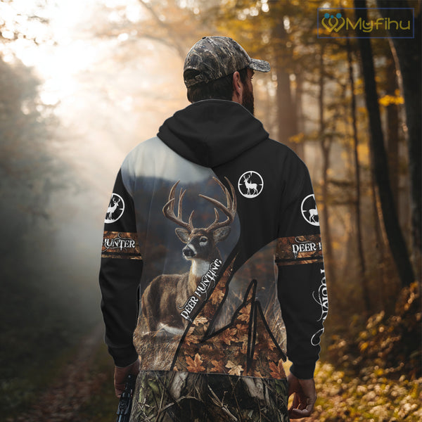 Whitetail Deer Hunting Shirt With Autumn Leaves Camo Pattern For Fall Season Hunters NHT75