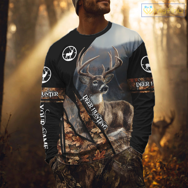 Whitetail Deer Hunting Shirt With Autumn Leaves Camo Pattern For Fall Season Hunters NHT75