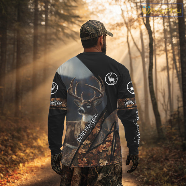 Whitetail Deer Hunting Shirt With Autumn Leaves Camo Pattern For Fall Season Hunters NHT75