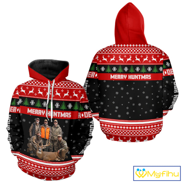 Custom Merry Huntmas Shirt – Personalized Deer Hunting Christmas Shirt with Your Photo NHT308