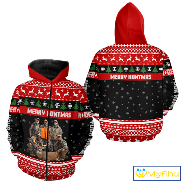 Custom Merry Huntmas Shirt – Personalized Deer Hunting Christmas Shirt with Your Photo NHT308