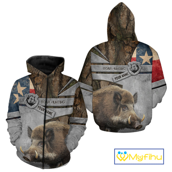 Best Wild Boar Hunting Camouflage TX Flag Custom Name Shirts for Hunter Gift For Hunter NHT107