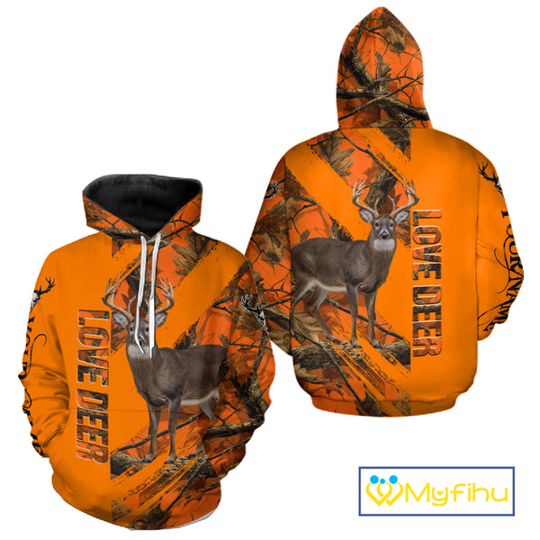 Deer Hunting 3D Orange Camo Shirt Custom Name  Perfect Gift for Hunters NHT13