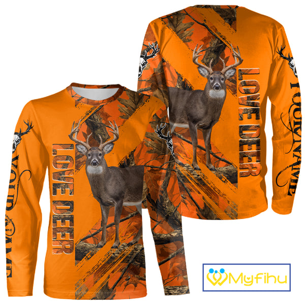 Deer Hunting 3D Orange Camo Shirt Custom Name  Perfect Gift for Hunters NHT13