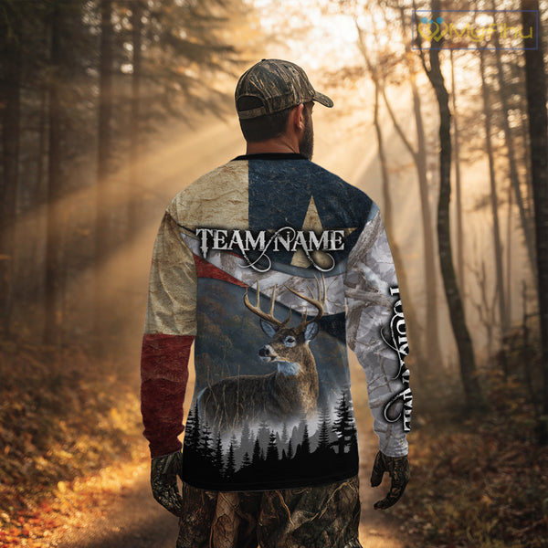 Deer Hunting Shirt-Personalized Texas Flag Camo Snow, Best Gifts for Deer Hunters NHT29