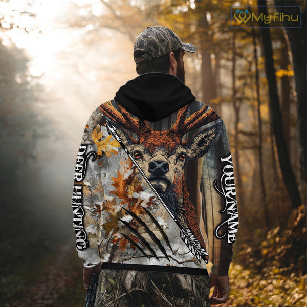 Whitetails Deer Hunting Shirt Custom Name Beautiful Camo Autumn Leaves For Deer Hunters NHT37