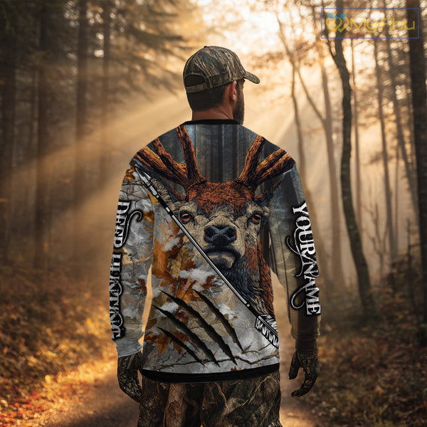 Whitetails Deer Hunting Shirt Custom Name Beautiful Camo Autumn Leaves For Deer Hunters NHT37