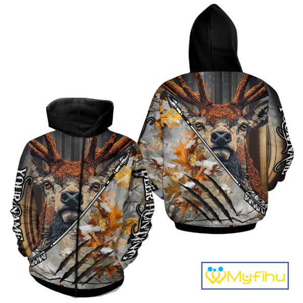 Whitetails Deer Hunting Shirt Custom Name Beautiful Camo Autumn Leaves For Deer Hunters NHT37