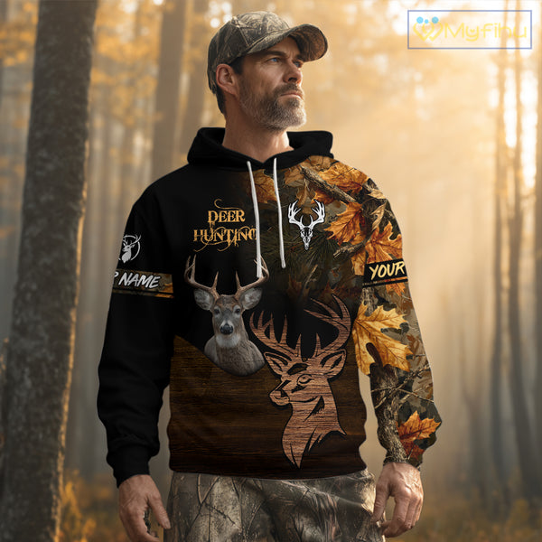 Best Black Camo Deer Hunting Clothes Custom Name Whitetail Deer Design Hunting Gifts NHT40