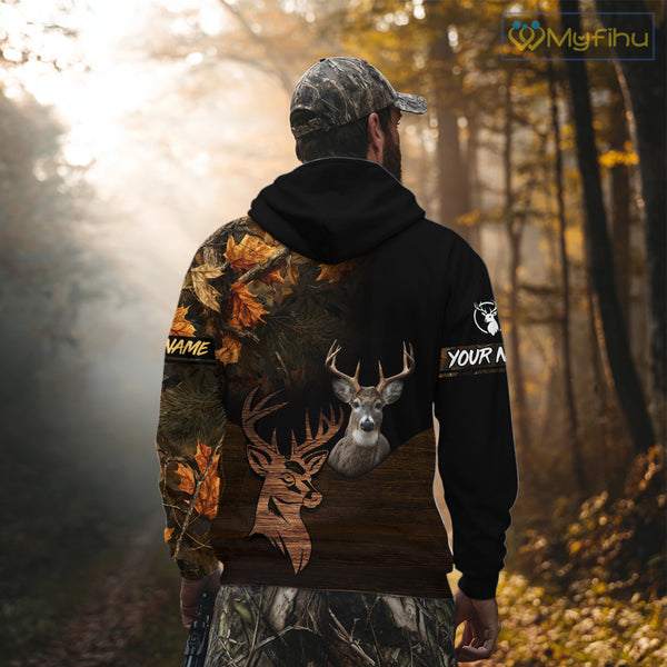 Best Black Camo Deer Hunting Clothes Custom Name Whitetail Deer Design Hunting Gifts NHT40