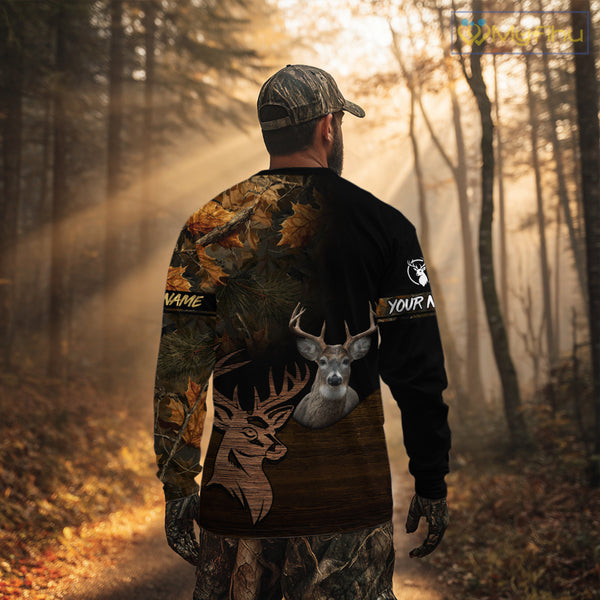 Best Black Camo Deer Hunting Clothes Custom Name Whitetail Deer Design Hunting Gifts NHT40
