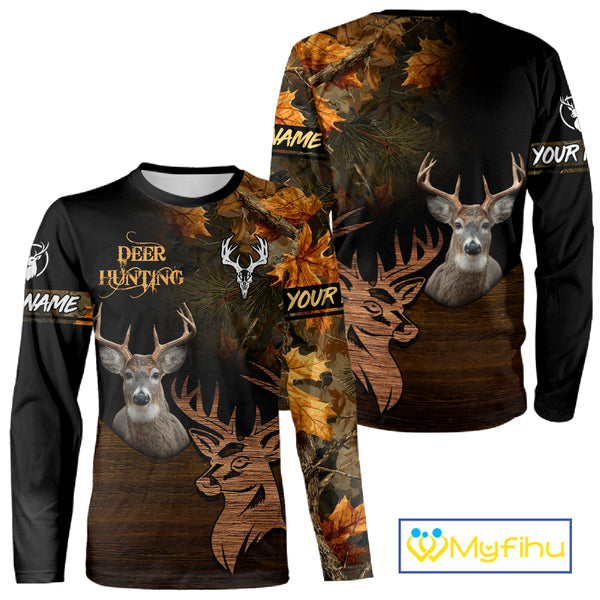 Best Black Camo Deer Hunting Clothes Custom Name Whitetail Deer Design Hunting Gifts NHT40