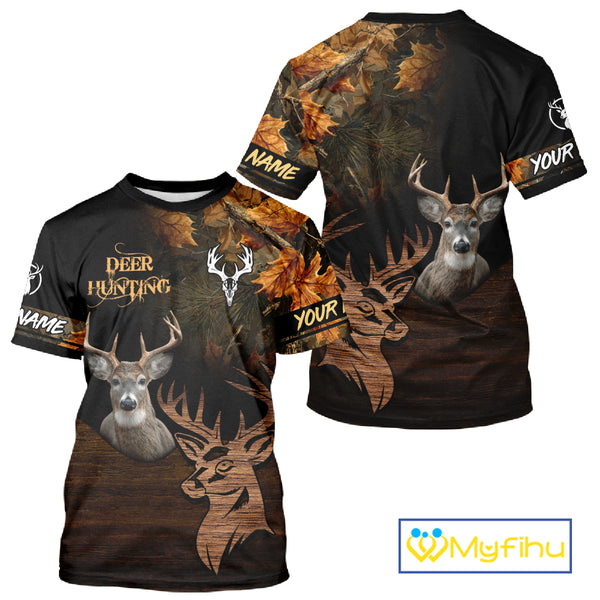 Best Black Camo Deer Hunting Clothes Custom Name Whitetail Deer Design Hunting Gifts NHT40