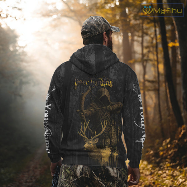 Best Deer Hunting Shirt Black Camo Grim Reaper Custom Name Best Gift Ideas For Hunter NHT20